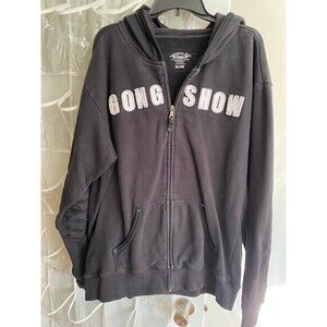 Gongshow Hockey Black White Letters Zip Up Hoodie Size XL